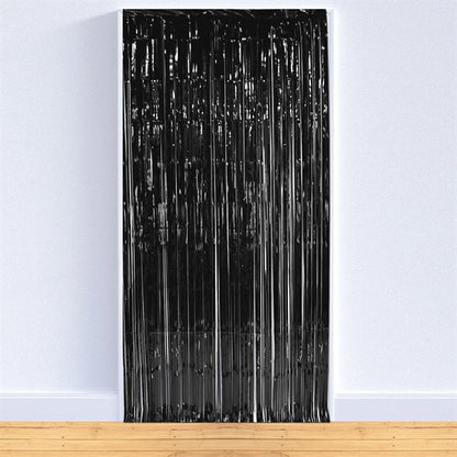 Black Metallic Fringed Door Curtain