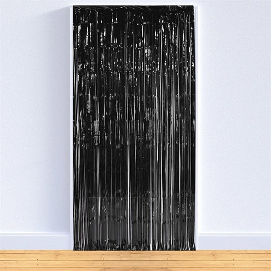 Black Metallic Fringed Door Curtain