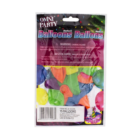 Neon Helium 11" Balloons (15 Per pack)
