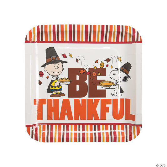 Peanuts® Be Thankful Thanksgiving Square Paper Dinner Plates - (8 Per pack)