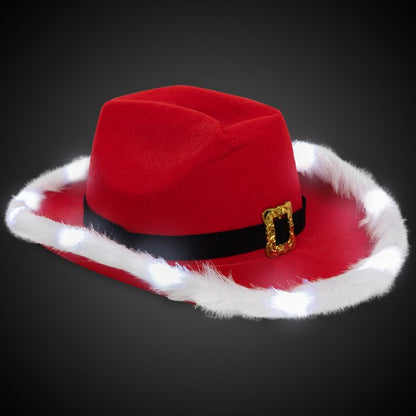 LED Light Up Santa Claus Red Christmas Cowboy Hats | Party Galaxy Products