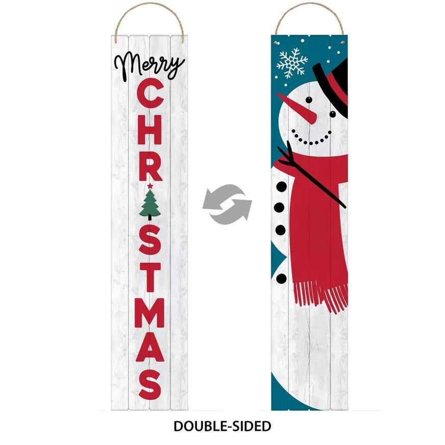 Christmas Snowman Reversible Wood Plank Sign, 46.8in