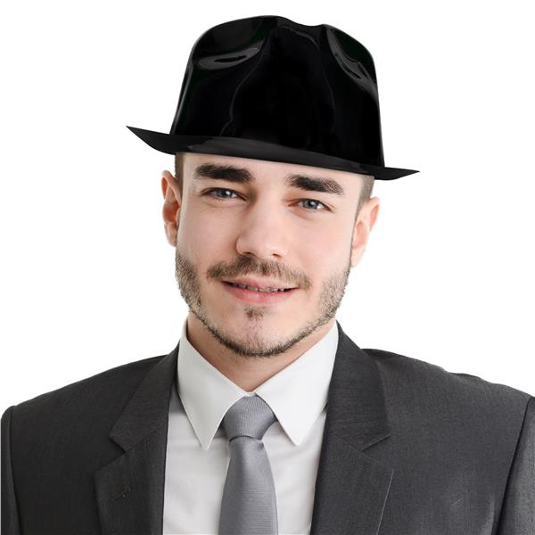 Black Plastic Fedora Hats (12 Per pack)