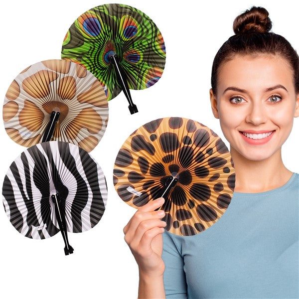 Animal Print Folding Fans (12 Per pack)