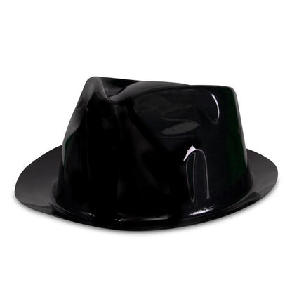 Black Plastic Fedora Hats (12 Per pack)