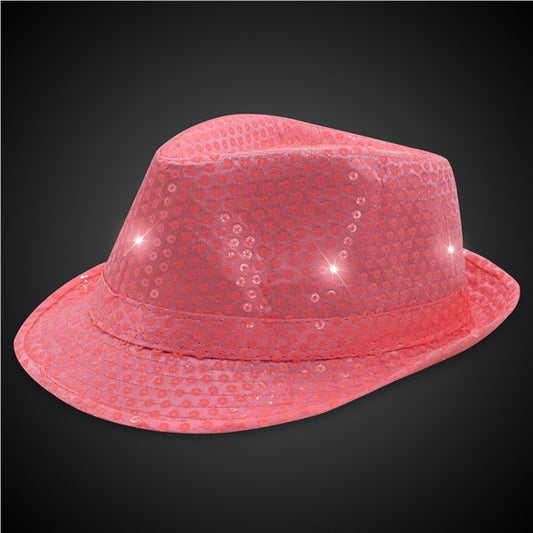 LED Neon Pink Sequin Fedora Hat