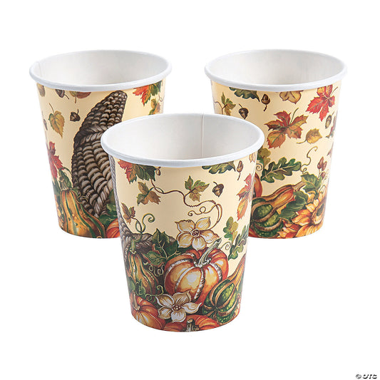 Thank-Fall Autumn Leaves & Gourds Paper Cups (8 Per pack)