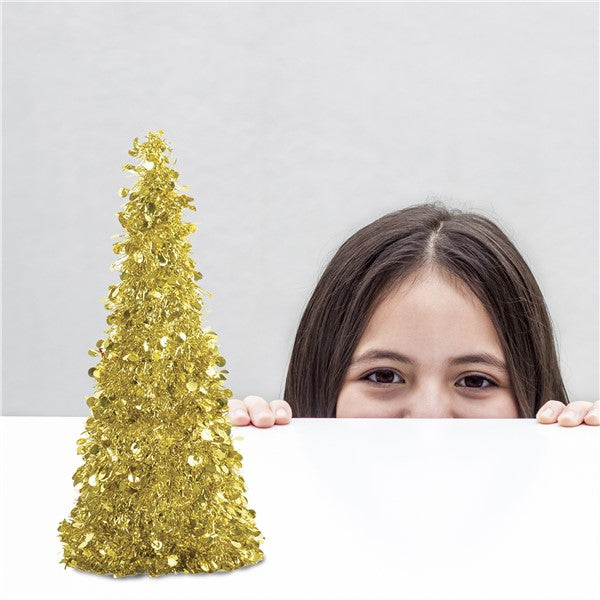 Gold Tinsel Tree 10" Centerpiece