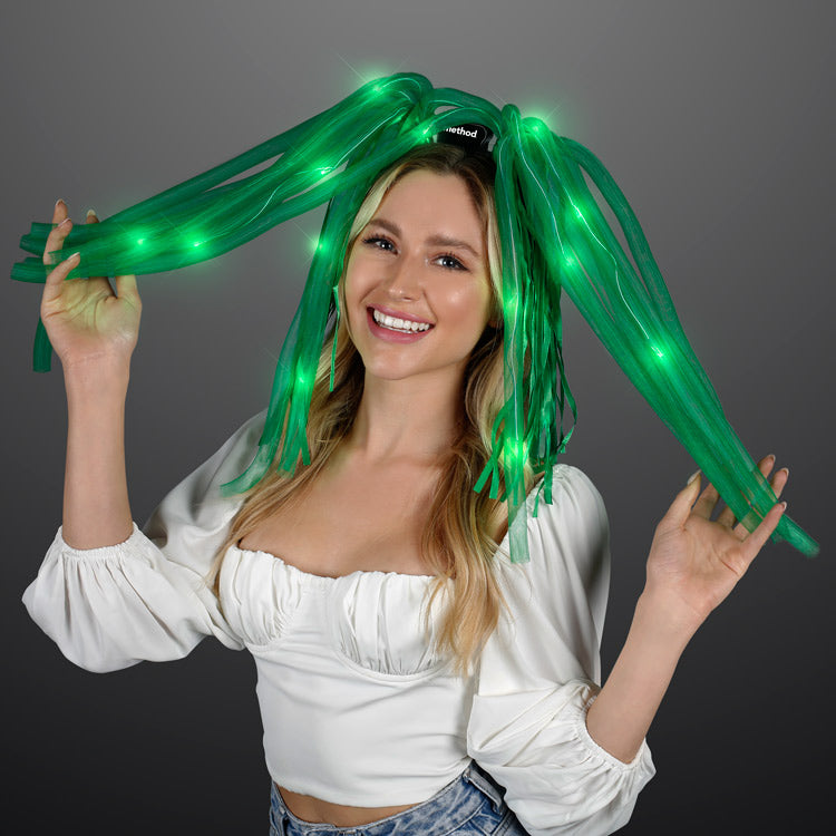 Light Up Hair Noodles Headband - Irish Green