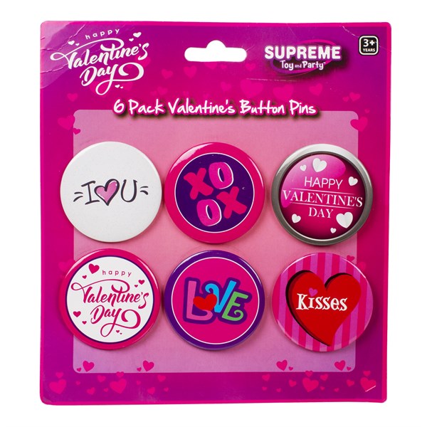 Valentine's Day 2 1/4" Buttons (6 per pack)