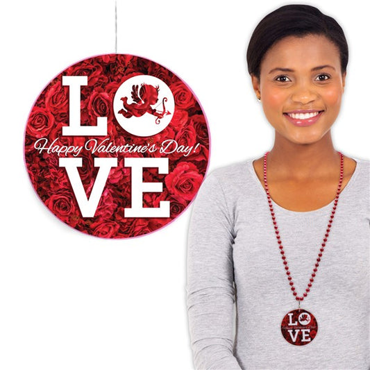 Valentine's Love Medallion Bead Necklaces (12 per pack)