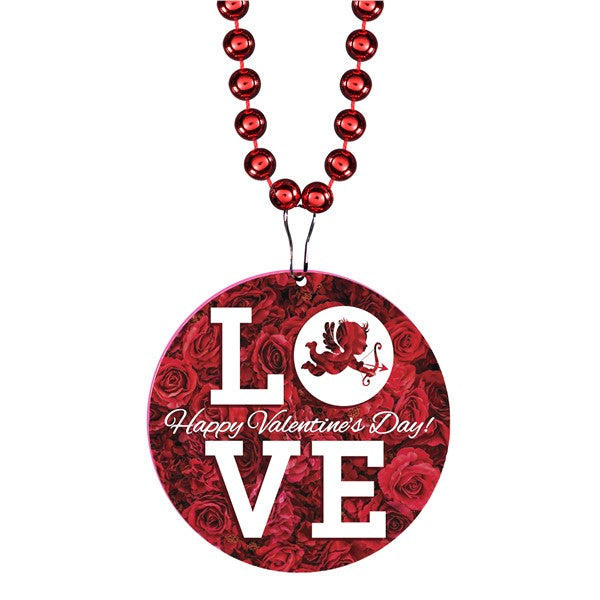 Valentine's Love Medallion Bead Necklaces (12 per pack)