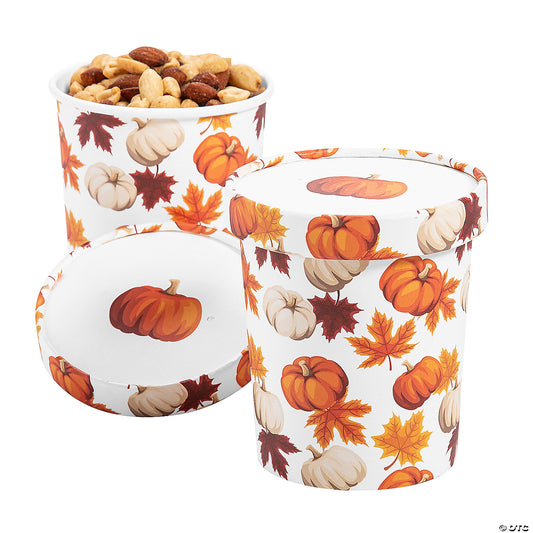 Large Fall Leaves and Pumpkins Disposable Paper Snack Bowls with Lids (12 Per pack)