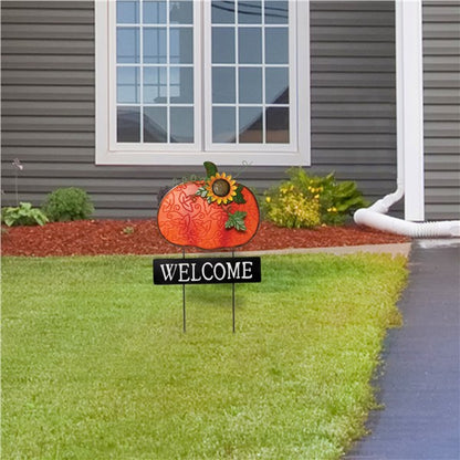 Pumpkin Welcome Metal Yard Sign