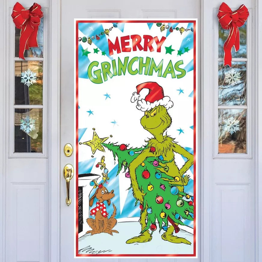 Merry Grinchmas Plastic Door Cover, 2.8ft x 5.4ft - Dr. Seuss