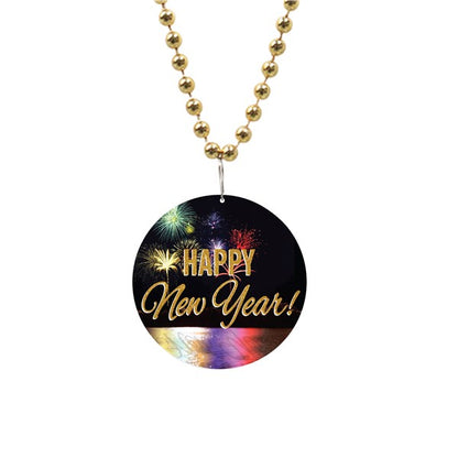 Happy New Year Medallion 33" Bead Necklaces (12 Per pack)