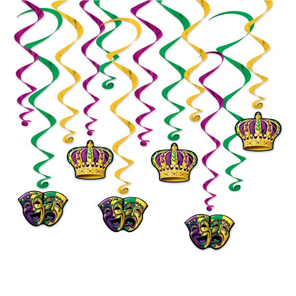 Mardi Gras Whirl Decorations (12 Per pack)