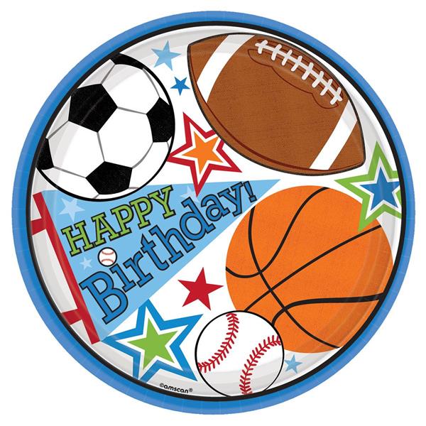 Sports Birthday 9" Plates (8 Per pack)