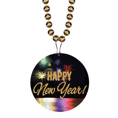 Happy New Year Medallion 33" Bead Necklaces (12 Per pack)