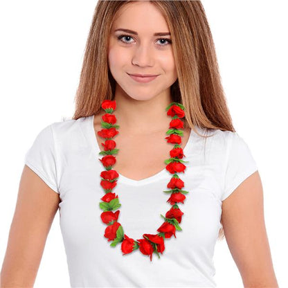 Red Rose Silk Flower 36" Lei