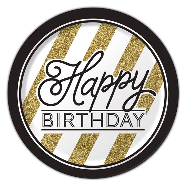 Black & Gold 8 3/4" Birthday Plates (8 Per pack)