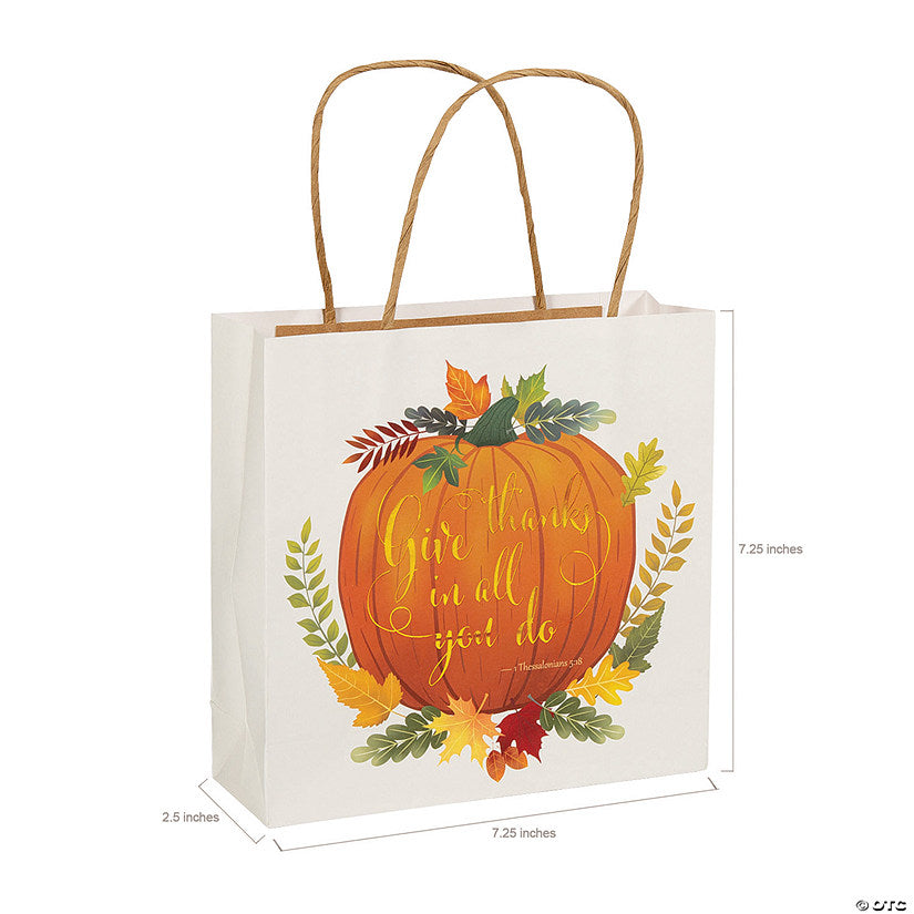 7 1/2" x 7 1/4" Medium Give Thanks Paper Gift Bags  (12 per pack)