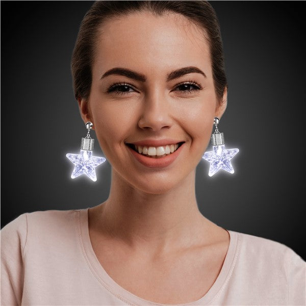 LED White Star Clip-On Earrings