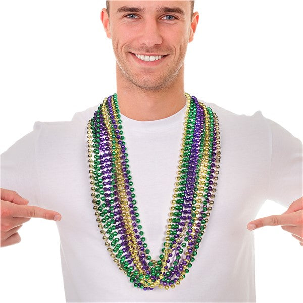 Mardi Gras 7mm Bead 33" Necklaces (12 Per pack)