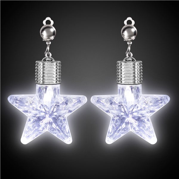 LED White Star Clip-On Earrings