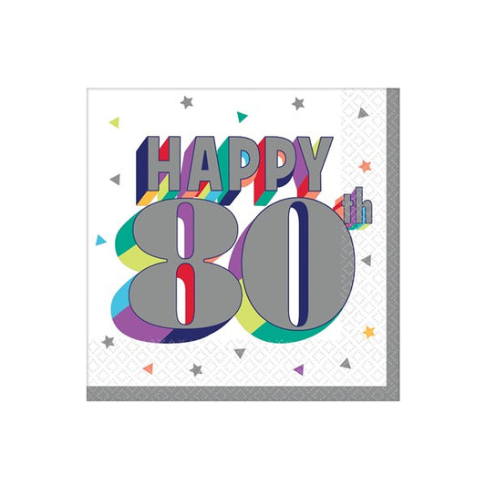80th Birthday Beverage Napkins (16 Per pack)