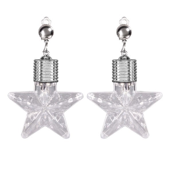 LED White Star Clip-On Earrings