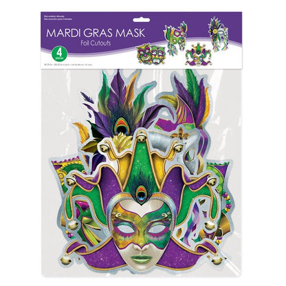 Mardi Gras Metallic Masks Cutouts (4 per pack)