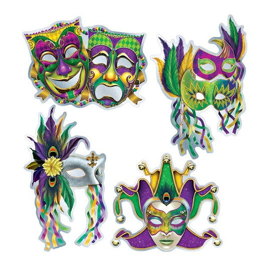 Mardi Gras Metallic Masks Cutouts (4 per pack)