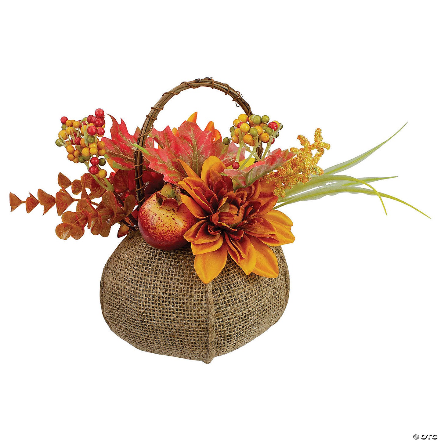 Northlight 9" Yellow Autumn Harvest Floral in Pumpkin Basket Tabletop Decor