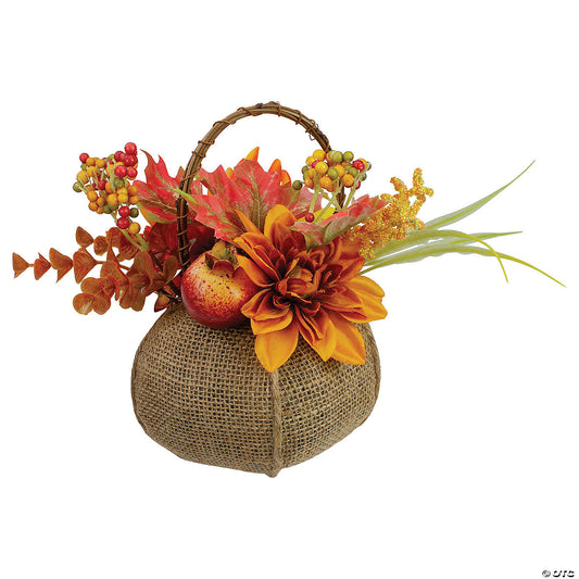 Northlight 9" Yellow Autumn Harvest Floral in Pumpkin Basket Tabletop Decor