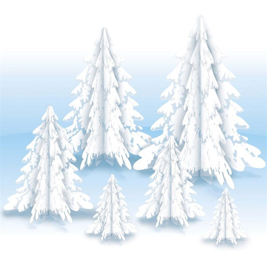 3D Clear Winter Pine Trees Centerpiece (6 Per pack)
