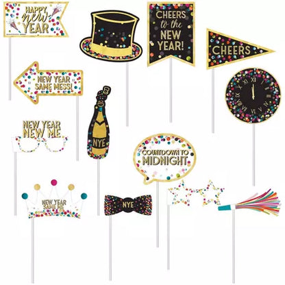 Let the Confetti Fly New Year's Eve Photo Booth Kit, 14pc - Colorful Confetti