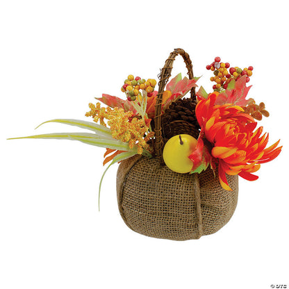 Northlight 9" Yellow Autumn Harvest Floral in Pumpkin Basket Tabletop Decor