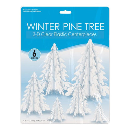 3D Clear Winter Pine Trees Centerpiece (6 Per pack)