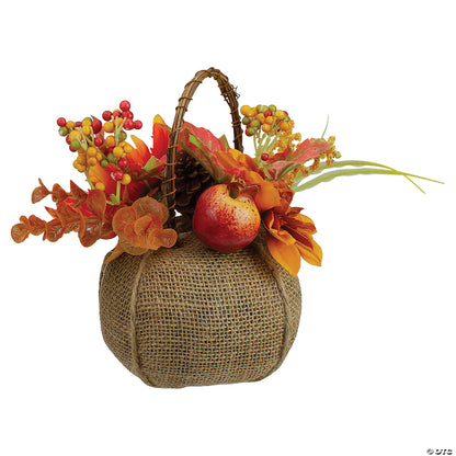 Northlight 9" Yellow Autumn Harvest Floral in Pumpkin Basket Tabletop Decor