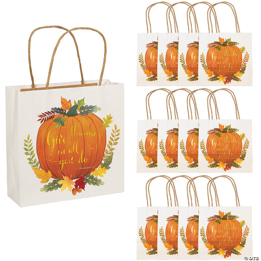 7 1/2" x 7 1/4" Medium Give Thanks Paper Gift Bags  (12 per pack)