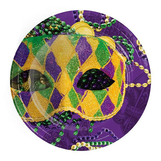 Mardi Gras Mask 9" Plates (8 per pack)