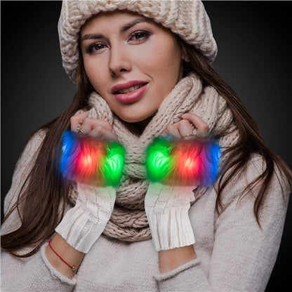 LED White Fuzzy Half Gloves