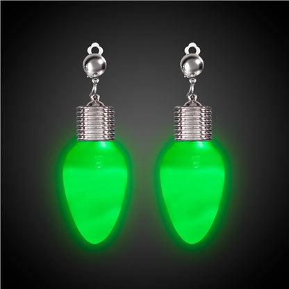 LED Green Bulb Clip-On Earrings