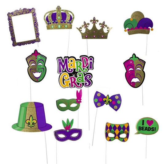 Mardi Gras Photo Booth Prop Kit (13 Per pack)
