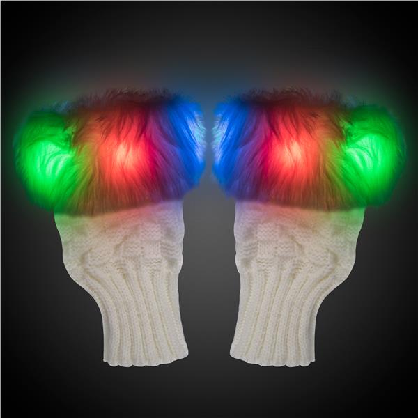 LED White Fuzzy Half Gloves