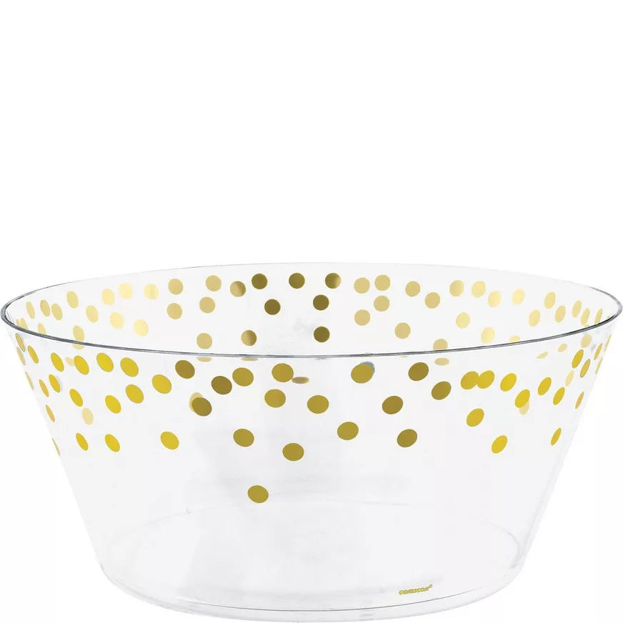 Metallic Gold Polka Dots Plastic Serving Bowl, 10in