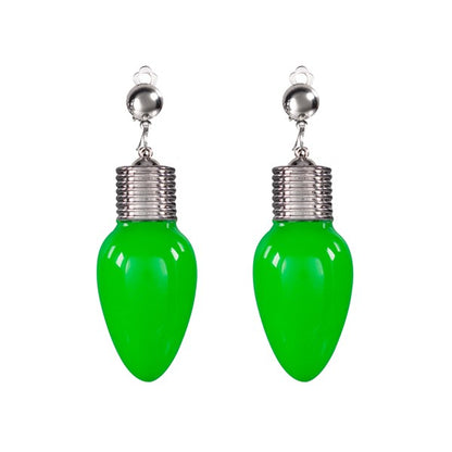 LED Green Bulb Clip-On Earrings