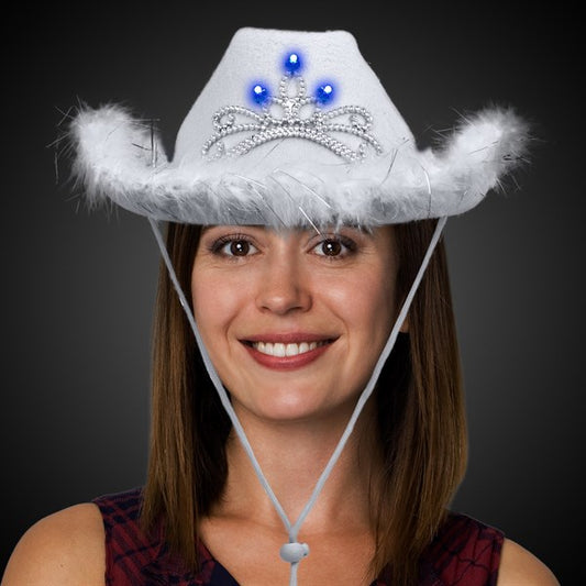 LED White Cowboy Hat with Tiara