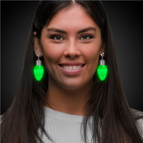 LED Green Bulb Clip-On Earrings